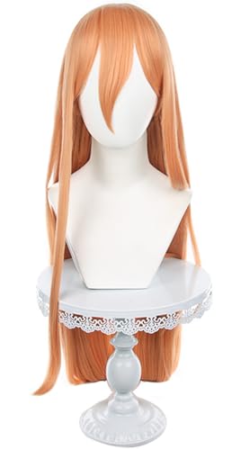 Kolegrial Power Cosplay Perücken Damen Orange 95CM Langes Glattes Haar Kostümperücke Verkleidung Anime Chainsaw Man Power Halloween Karneval Party Maskenball Kostüm Zubehör Wig von Kolegrial