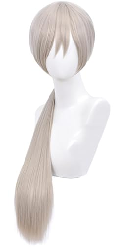 Kolegrial Quanxi Cosplay Perücken Damen Beige Grau Langes glattes Haar Pony Kostümperücke Verkleidung Anime Chainsaw Man Quanxi Halloween Karneval Party Geburtstag Maskenball Kostüm Zubehör Wig von Kolegrial