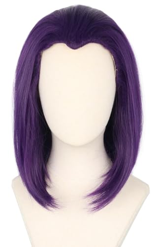 Kolegrial Raven Cosplay Perücken Damen Dunkelviolett Kurz Glattes Haar Kostümperücke Verkleidung Raven Halloween Karneval Party Geburtstag Maskenball Kostüm Zubehör Bob Wig von Kolegrial