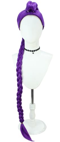 Kolegrial Rumi Cosplay Perücken Damen Dunkelviolett 110CM Lang Pferdeschwanz Kostümperücke Verkleidung Anime Dämon Jäger Girlgroup Rumi Halloween Karneval Party Maskenball Zubehör Wig von Kolegrial