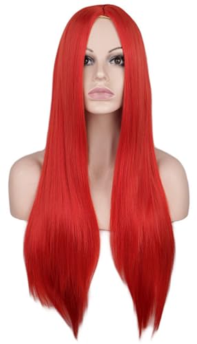 Kolegrial Sally Cosplay Perücken Damen Rot 60CM Lange Mittelscheitel Glattes Haar Kostümperücke Kostümperücke Verkleidung Weihnachten Karneval Halloween Party Maskenball Sally Kostüm Zubehör Wig von Kolegrial