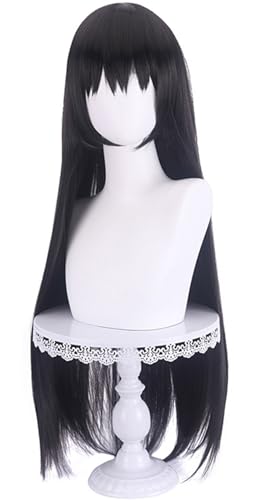 Kolegrial Yor Forger Cosplay Perücken Damen Schwarz 80CM Lange Glattes Haar Pony Kostümperücke Verkleidung Anime Spy Family Thorn Princess Yor Forger Halloween Karneval Party Maskenball Zubehör Wig von Kolegrial