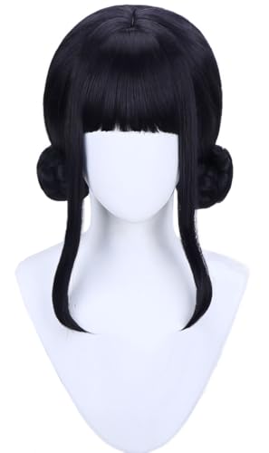 Kolegrial Zoey Cosplay Perücken Damen Schwarz Kurze Pony Perücke mit Haarknoten Verkleidung Anime Dämon Jäger Zoey Halloween Karneval Party Geburtstag Maskenball Zubehör Wig von Kolegrial