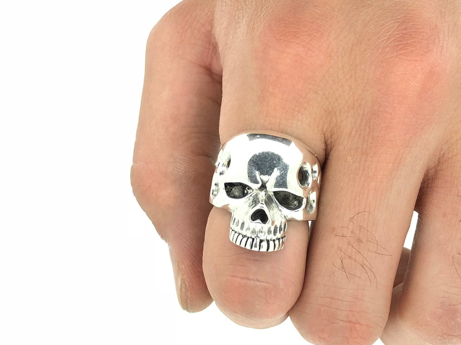 Großer Totenkopfring Mit Löchern Sterling Silber, Herrenring Totenkopfschmuck Handgemachter Großer Totenkopfring Mit Löchern Sterling Silber, Herrenring Totenkopfschmuck Handgemachter von KoleziBros