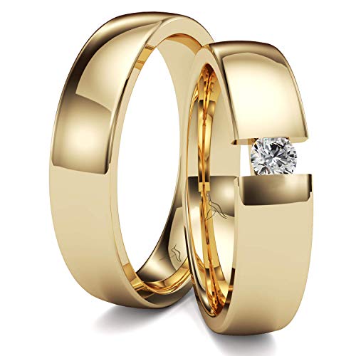 Kolibri Rings GOLD- Eheringe Paarpreis Gold 333 Massiv mit Diamant Brillant Spannringoptik Trauringe Verlobungsringe Partnerringe 100% Made in Germany- Inkl. Gratis Etui + Gravur + Zertifikat von Kolibri Rings