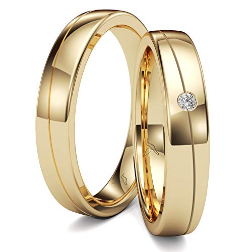 Kolibri Rings GOLD- Eheringe Paarpreis Gold 333 Massiv mit Diamant 4mm Breit 1,5mm Stark Trauringe Verlobungsringe Partnerringe 100% Made in Germany- Inkl. Gratis Etui + Gravur + Zertifikat von Kolibri Rings