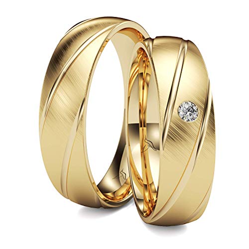 Kolibri Rings GOLD- Eheringe Paarpreis Gold 333 Massiv mit einem Diamanten Trauringe Verlobungsringe Partnerringe 100% Made in Germany- Inkl. Gratis Etui + Gravur + Zertifikat (Schrägmatt) von Kolibri Rings