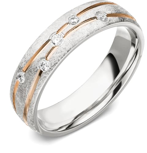 Kolibri Rings Damenring Eismatt Rot Vergoldet 5 Zirkonia Steine Sterling Silber 925 Ring Ehering Verlobungsring Partnerring Freundschaftsring - Inkl. Gratis Gravur und Etui von Kolibri Rings