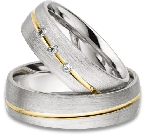 Kolibri Rings Eheringe Silber 925 Vergoldet 3 Zirkonia Steine Set - Gratis Gravur und Etui von Kolibri Rings