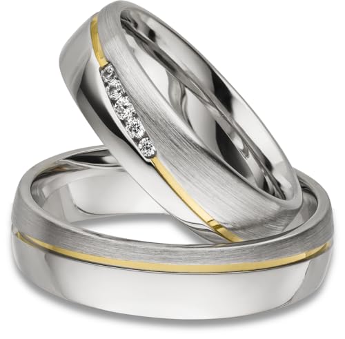 Kolibri Rings Eheringe Silber 925 Vergoldet 5 Zirkonia Steine Set - Gratis Gravur und Etui von Kolibri Rings