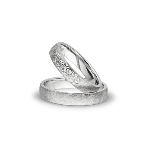 Kolibri Rings Eheringe Silber Eismatt Rhodiniert 925 Paarpreis Nickelfrei Zirkonia Steine Sternenhimmel Trauringe Freundschaftsringe Partnerringe 100% Made in Germany- Inkl. Gratis Etui + Gravur von Kolibri Rings