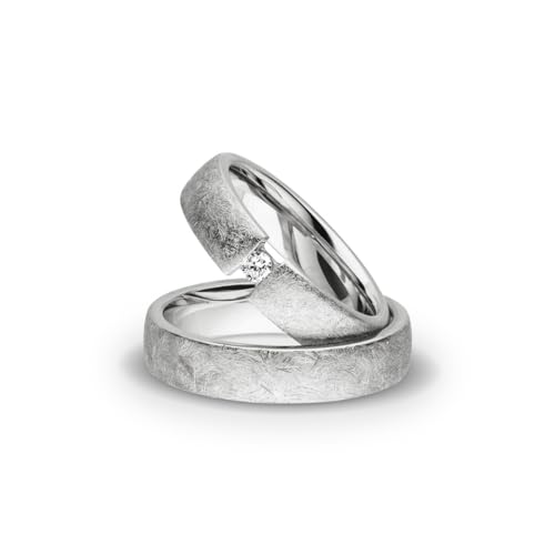 Kolibri Rings Eheringe Silber Eismatt Rhodiniert 925 Paarpreis Spannring-Optik Massiv Nickelfrei Zirkonia Stein Trauringe Freundschaftsringe Partnerringe - Inkl. Gratis Etui + Gravur von Kolibri Rings