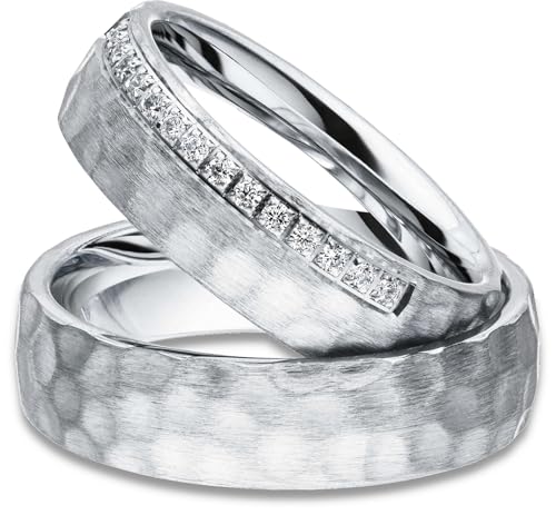 Kolibri Rings Eheringe Verlobungsringe Silber 925 15 Zirkonia Steine Set Hammerschlag - Gratis Gravur und Etui von Kolibri Rings