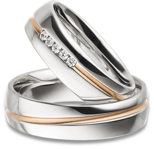 Kolibri Rings Eheringe Verlobungsringe Silber 925 Vergoldet 5 Zirkonia Steine Set - Gratis Gravur und Etui von Kolibri Rings