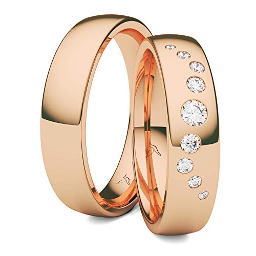 Kolibri Rings GOLD- Eheringe Paarpreis Rotgold 333 Massiv mit 9 Diamanten Trauringe Verlobungsringe Partnerringe 100% Made in Germany- Inkl. Gratis Etui + Gravur + Zertifikat (Hochglanz Poliert) von Kolibri Rings