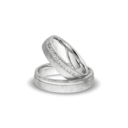 Kolibri Rings Silber Paarpreis Eheringe Eismatt Rhodiniert 15 Zirkonia Steine Trauringe Partnerringe Freundschaftsringe - Gratis Gravur und Etui von Kolibri Rings