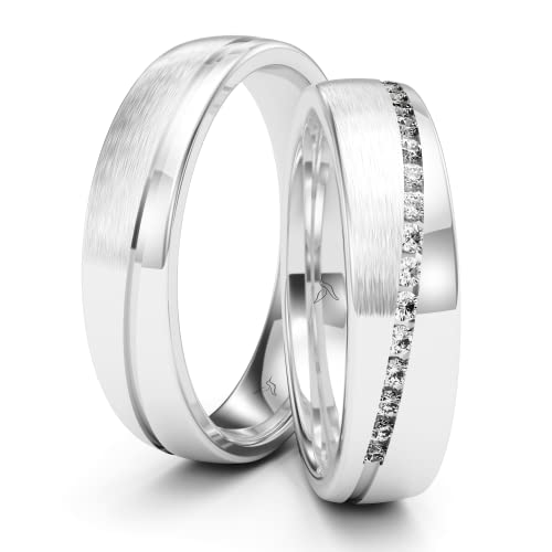 Kolibri Rings Eheringe Silber 925 15 Zirkonia Steine Paarpreis - Gratis Gravur und Etui von Kolibri Rings