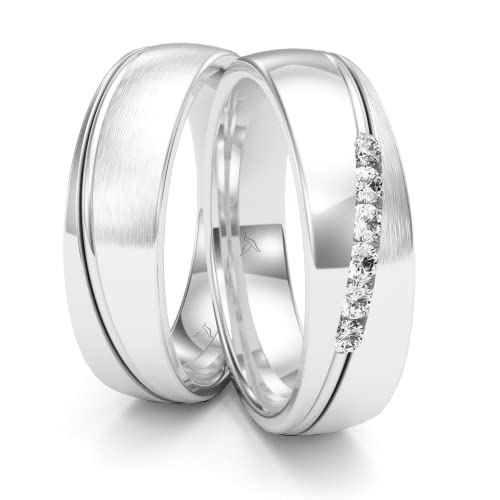 Kolibri Rings Eheringe Silber 925 6 Zirkonia Steine Paarpreis - Gratis Gravur und Etui von Kolibri Rings