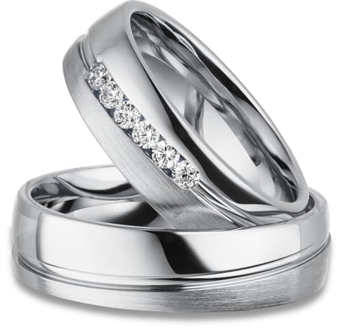 Kolibri Rings Eheringe Silber 925 6 Zirkonia Steine Paarpreis - Gravur und Etui von Kolibri Rings