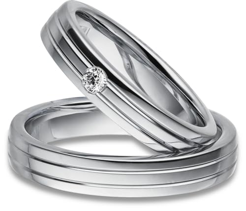 Paarpreis Silber Eheringe Rhodiniert Zirkonia Stein Trauringe Partnerringe Freundschaftsringe - Gravur und Etui von Kolibri Rings