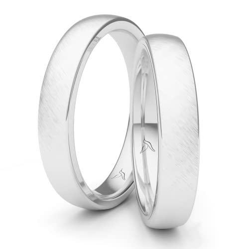 Kolibri Rings Partnerringe Silber 925 Paarpreis Massiv 4 mm Breite Nickelfrei Freundschaftsringe Trauringe Eheringe 100% Made in Germany- Inkl. Gratis Etui + Gravur (Schrägmatt) von Kolibri Rings