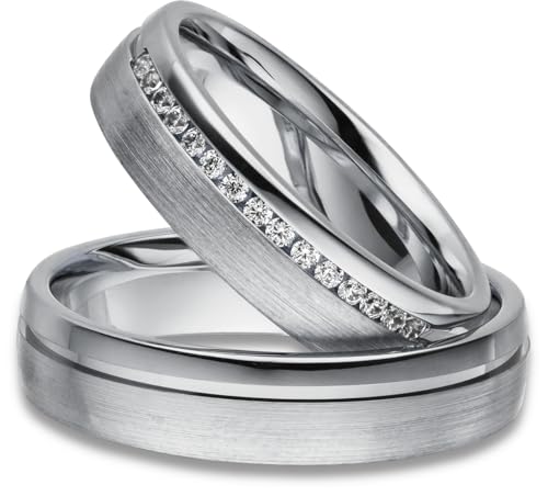 Kolibri Rings Silber Paarpreis Eheringe Rhodiniert 15 Zirkonia Steine Trauringe Partnerringe Freundschaftsringe - Gravur und Etui von Kolibri Rings