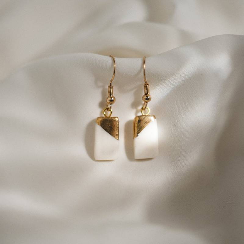 Edle Porzellan Ohrringe Hängend | Unikat Keramikschmuck Aus Handarbeit Silber 925 Vergoldet von KolibriKeramik