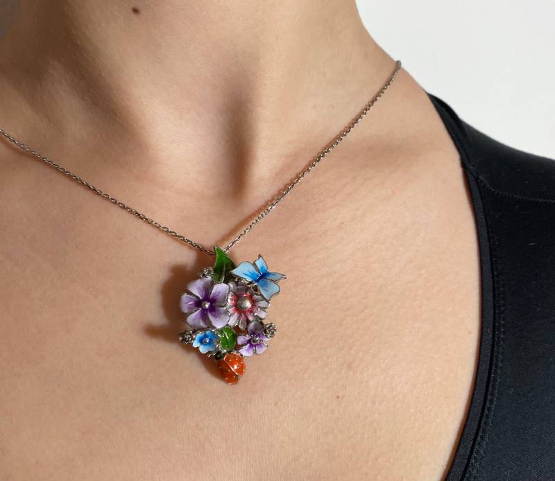 Blumen Silber Anhänger, Sterling 925, Marienkäfer Schmuck, Emaille Anhänger Blumen Silber Anhänger, Sterling 925, Marienkäfer Schmuck, Emaille Anhänger von KollageJewellery