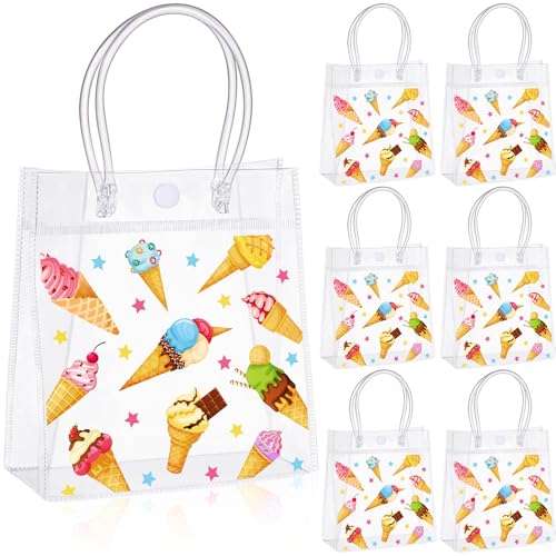 Kolldenn Eiscreme-Geschenktüten aus PVC mit Griffen, 15 x 20 x 7,1 cm, transparent, wiederverwendbar, für Eiscreme-Party, bezaubernder Stil, 24 Stück Kolldenn Eiscreme-Geschenktüten aus PVC mit Griffen, 15 x 20 x 7,1 cm, transparent, wiederverwendbar, für Eiscreme-Party, bezaubernder Stil, 24 Stück von Kolldenn