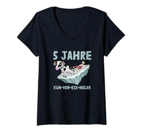 Damen 5 Jahre Kuh Vom EIS Holer Firmenjubiläum Dienstjubiläum T-Shirt mit V-Ausschnitt Damen 5 Jahre Kuh Vom EIS Holer Firmenjubiläum Dienstjubiläum T-Shirt mit V-Ausschnitt von Kollege Jubiläumsgeschenk Mitarbeiter Jubiläum