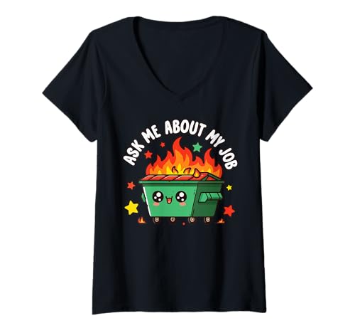 Damen Ask Me About My Job Arbeit T-Shirt mit V-Ausschnitt Damen Ask Me About My Job Arbeit T-Shirt mit V-Ausschnitt von Kollege Müllcontainerbrand Angestellter Lustig