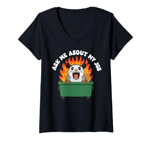 Damen Ask Me About My Job Arbeit T-Shirt mit V-Ausschnitt Damen Ask Me About My Job Arbeit T-Shirt mit V-Ausschnitt von Kollege Müllcontainerbrand Angestellter Lustig