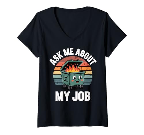 Damen Ask Me About My Job Arbeit T-Shirt mit V-Ausschnitt Damen Ask Me About My Job Arbeit T-Shirt mit V-Ausschnitt von Kollege Müllcontainerbrand Angestellter Lustig