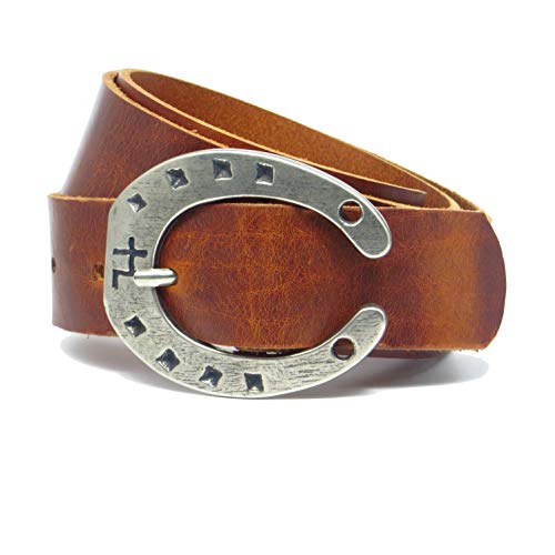 Kollektion Chrissys-in cognac Ledergürtel mit Hufeisenschnalle 4 cm breit Rindleder aus eigener Fertigung (85) von Kollektion Chrissys-in