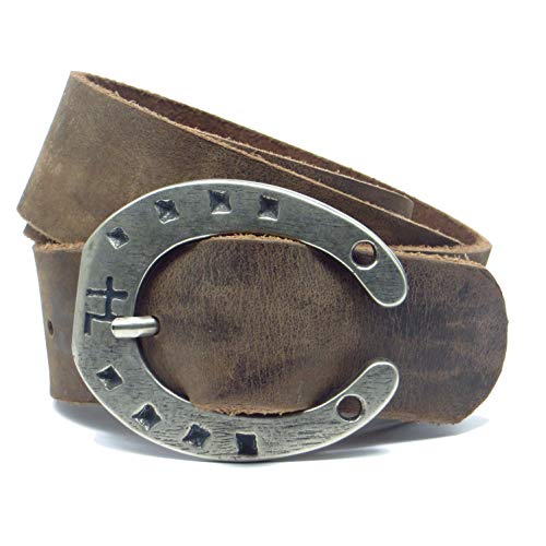 Kollektion Chrissys-in dunkelbrauner Ledergürtel mit Hufeisenschnalle 4 cm breit Büffelleder aus eigener Fertigung (110) von Kollektion Chrissys-in