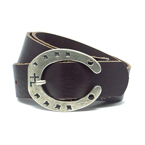 Kollektion Chrissys-in dunkelbrauner Ledergürtel mit Hufeisenschnalle 4 cm breit Rindleder aus eigener Fertigung (90) von Kollektion Chrissys-in