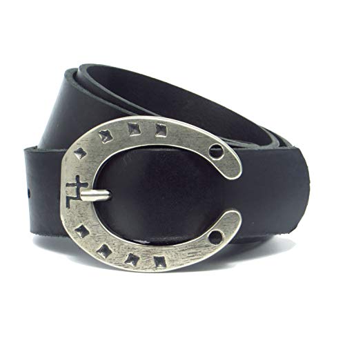 Kollektion Chrissys-in schwarzer Ledergürtel mit Hufeisenschnalle 4 cm breit Rindleder aus eigener Fertigung (100) von Kollektion Chrissys-in