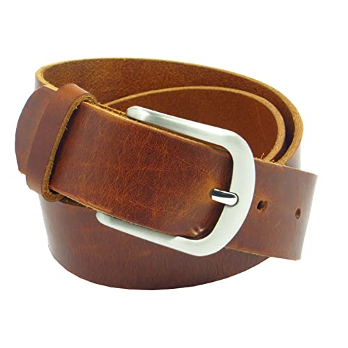 Ledergürtel Cognac aus festem Büffelleder 4 cm breit aus eigener Fertigung (90) von Chrissys-in
