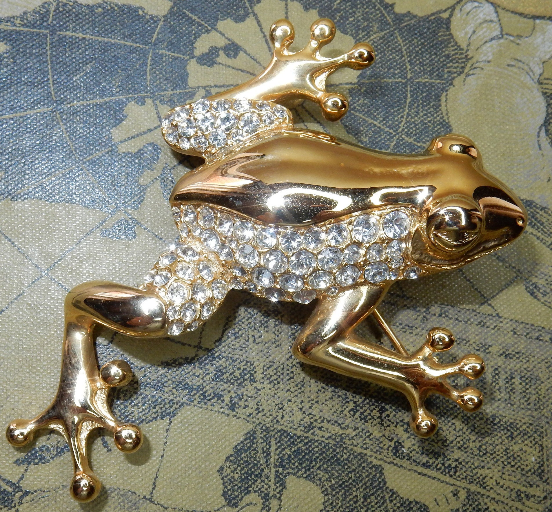 Vintage Brosche 1980Er Jahre Frosch Aus Glas Mit Strass von KolonialRD