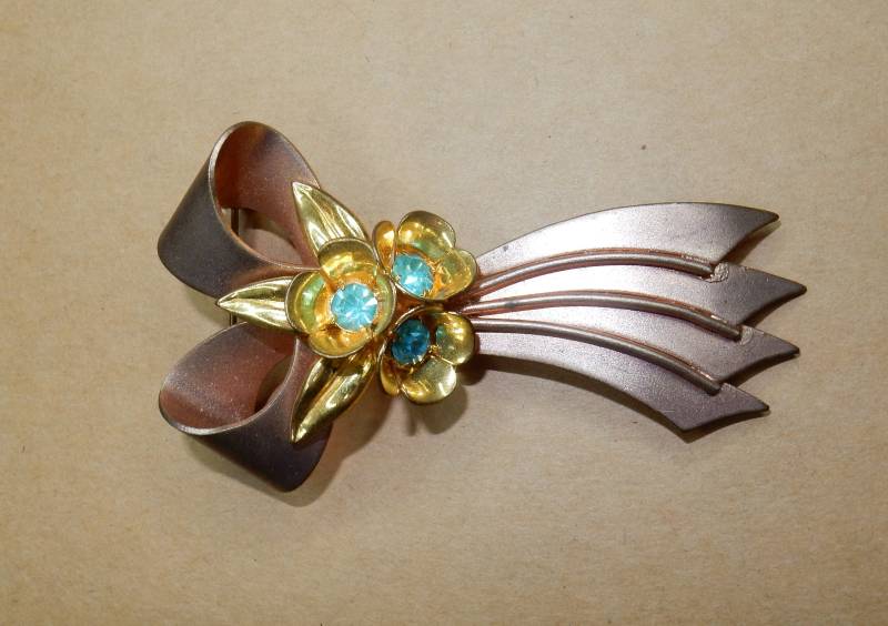 Vintage Brosche Messing Glas 1930Er Jahre 1950Er Blumenschmuck von KolonialRD