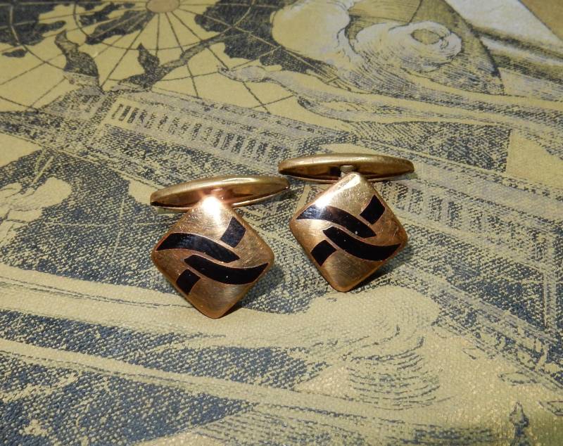 Vintage Emaille Manschettenknöpfe Messing Art Deco Schwarz von KolonialRD