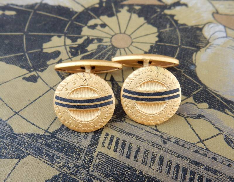 Vintage Emaille Manschettenknopf Messing Artdeco von KolonialRD