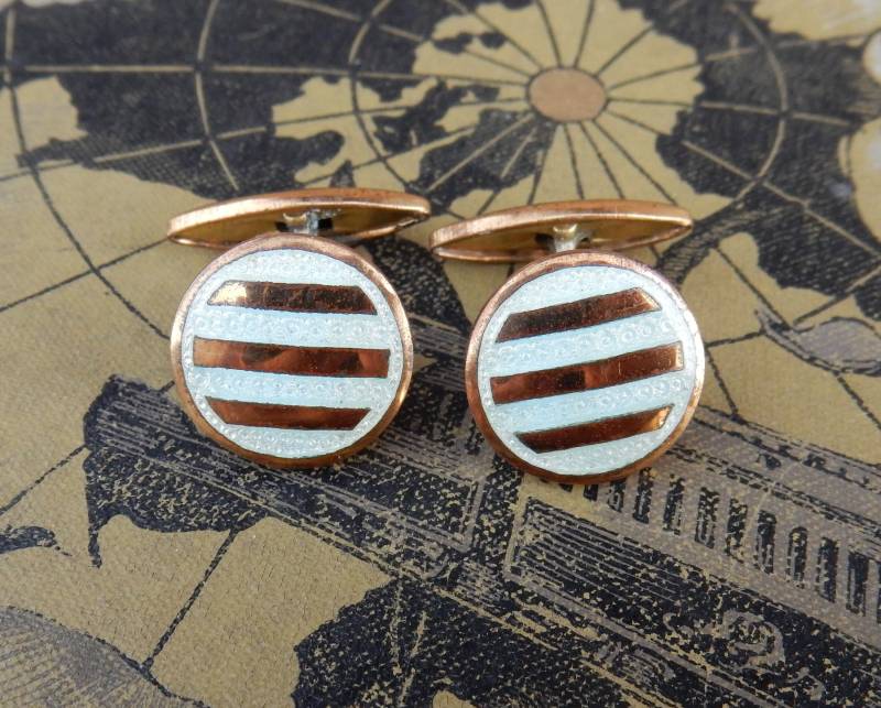 Vintage Emaille Manschettenknopf Messing Artdeco von KolonialRD