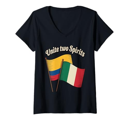 Damen Vereinen Sie Zwei Seelen Kolumbien Italien Erbe Stolz auf T-Shirt mit V-Ausschnitt Damen Vereinen Sie Zwei Seelen Kolumbien Italien Erbe Stolz auf T-Shirt mit V-Ausschnitt von Kolumbianisch-italienische Freundschaft Kultur Sto