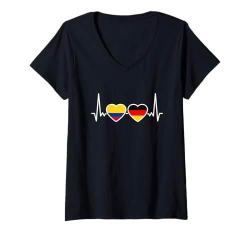 Damen Kolumbien Deutschland Herzschlag Flagge Deutsch Kolumbianer T-Shirt mit V-Ausschnitt Damen Kolumbien Deutschland Herzschlag Flagge Deutsch Kolumbianer T-Shirt mit V-Ausschnitt von Kolumbianische Wurzeln Stolz Kolumbien Geschenke