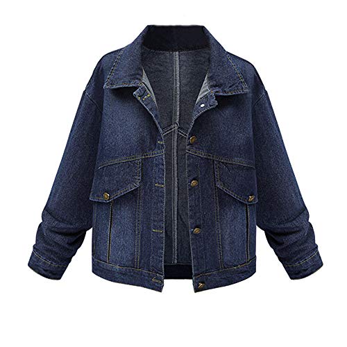 Mantel Damen Kolylong Frauen Elegant Jeansjacke Overszie Herbst Winter Warm Denim Mantel Freizeit Sport Outwear Oversize Trenchcoat Steppjacke Parka Bluse Langarmshirt Tops XL-5XL (XL, Blau) von Koly-Damen Strickjacke