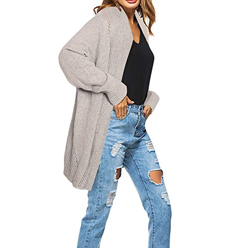 Strickjacke Kolylong Damen Elegant Einfarbig Lang Strickjacke Herbst Winter Warm Strickmantel Verdickte Pullover Cardigan Wasserfall Jacke Outwear Sweaters Langarmshirt Tops (One Size, Beige) von Koly-Damen Strickjacke