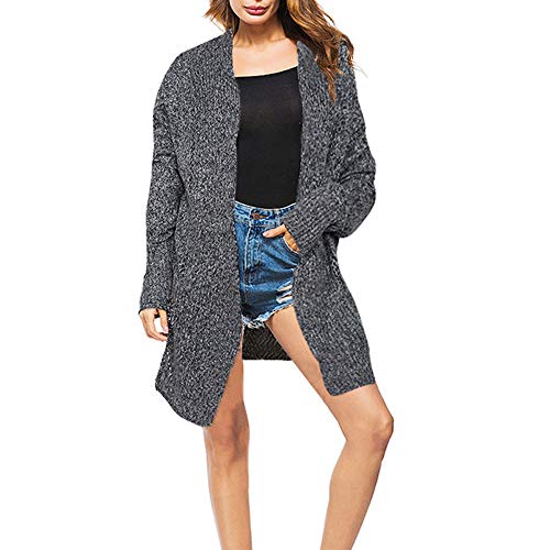 Strickjacke Kolylong Damen Elegant Einfarbig Lang Strickjacke Herbst Winter Warm Strickmantel Verdickte Pullover Cardigan Wasserfall Jacke Outwear Sweaters Langarmshirt Tops (One Size, Dunkelgrau) von Koly-Damen Strickjacke