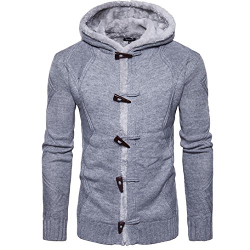 Strickjacke Herren Kolylong® Herren Herbst Winter Warm Strickmantel mit Kapuze Vintage Hoodie Grobstrick Verdickte Kapuzenpullover Sport Pullover Cardigan Mantel Pulli Sweatjacke Tops (M, Grau) von Koly-Herren Bekleidung