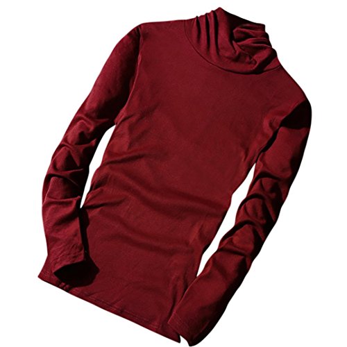 Sweatshirt Herren Kolylong® Herren Locker Slim Fit Sweatshirt Herbst Winter Warm Langarmshirt Solid Hohen Kragen Pullover Männer Basic Shirt Sport Kapuzenpullover T-Shirt Oberteile (L, Rot) von Koly-Herren Bekleidung